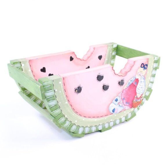 Vintage Toll Painting Watermelon Doll Folk Art Primitive Country Wooden Holder - Picture 5 of 8